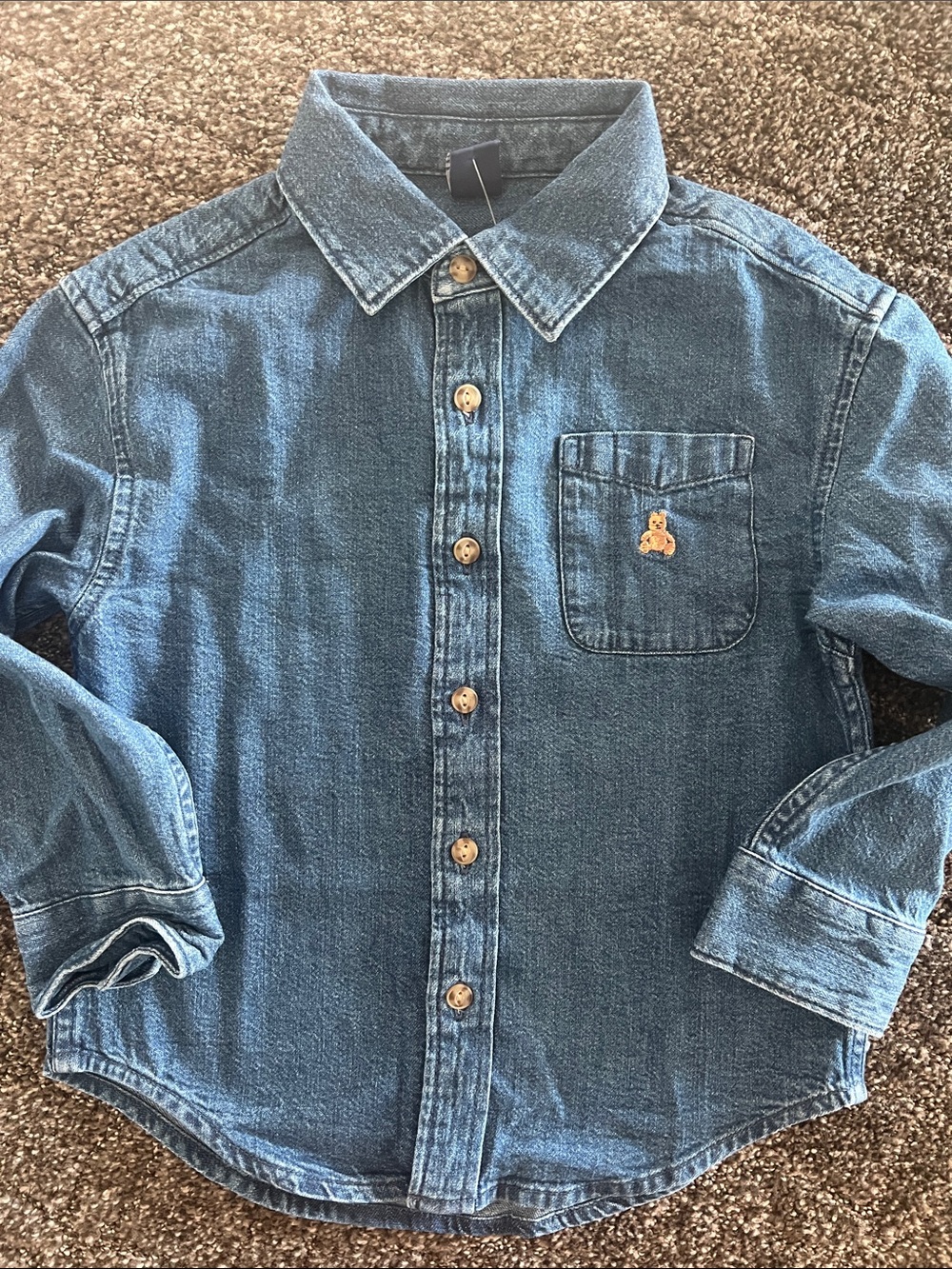 GAP Blue Denim Button-Down Shirt with Pocket Accent
